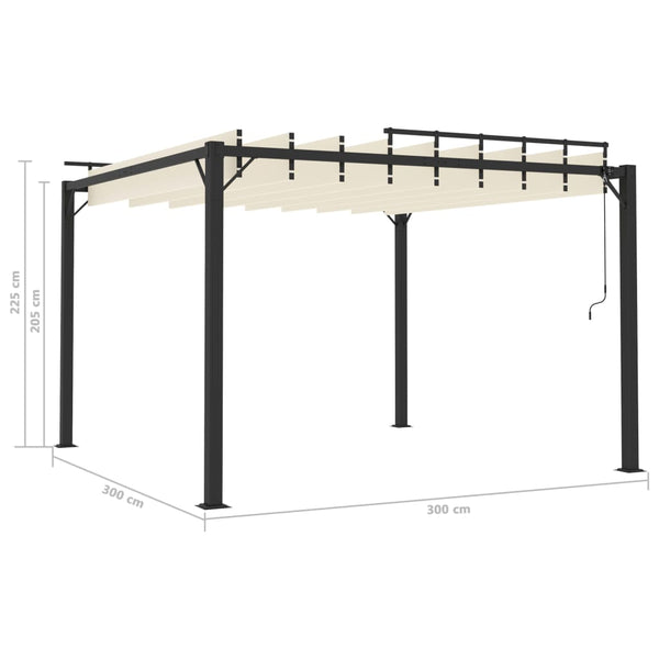 Pergola mit Lamellendach 3x3 m Creme Stoff und Aluminium