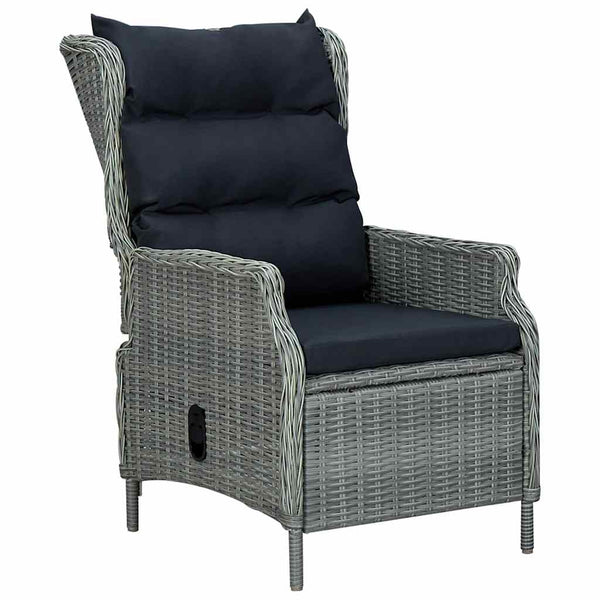 Verstellbarer Gartensessel mit Auflagen Poly Rattan Hellgrau