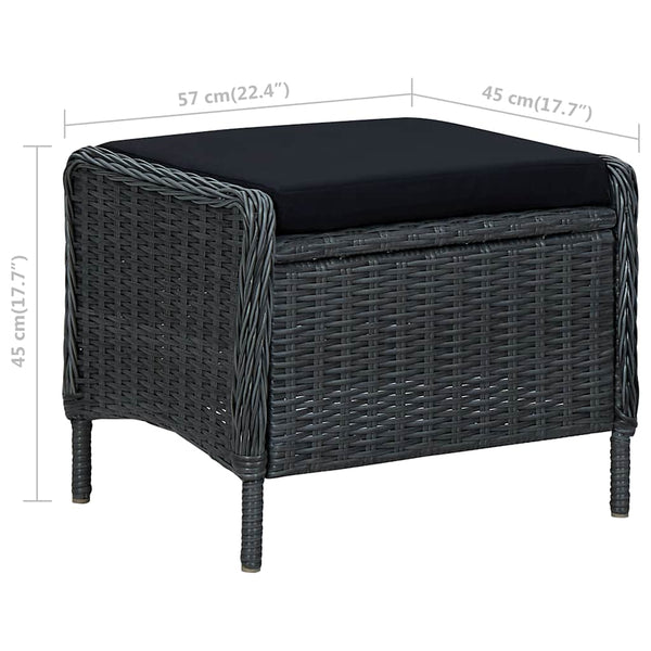 Gartensessel Verstellbar mit Fußhocker Poly-Rattan Dunkelgrau