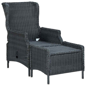 Gartensessel Verstellbar mit Fußhocker Poly-Rattan Dunkelgrau