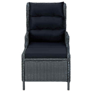 Gartensessel Verstellbar mit Fußhocker Poly-Rattan Dunkelgrau