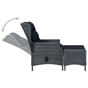 Gartensessel Verstellbar mit Fußhocker Poly-Rattan Dunkelgrau