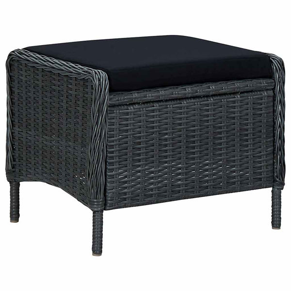 Gartensessel Verstellbar mit Fußhocker Poly-Rattan Dunkelgrau