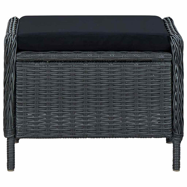 Gartensessel Verstellbar mit Fußhocker Poly-Rattan Dunkelgrau