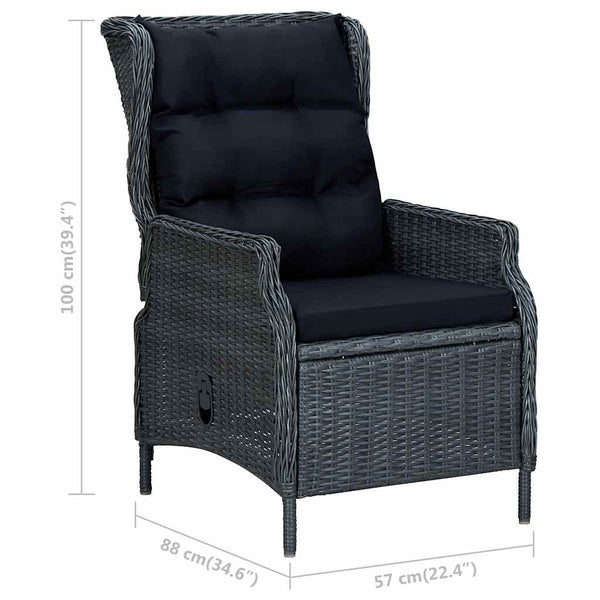 Gartensessel Verstellbar mit Fußhocker Poly-Rattan Dunkelgrau