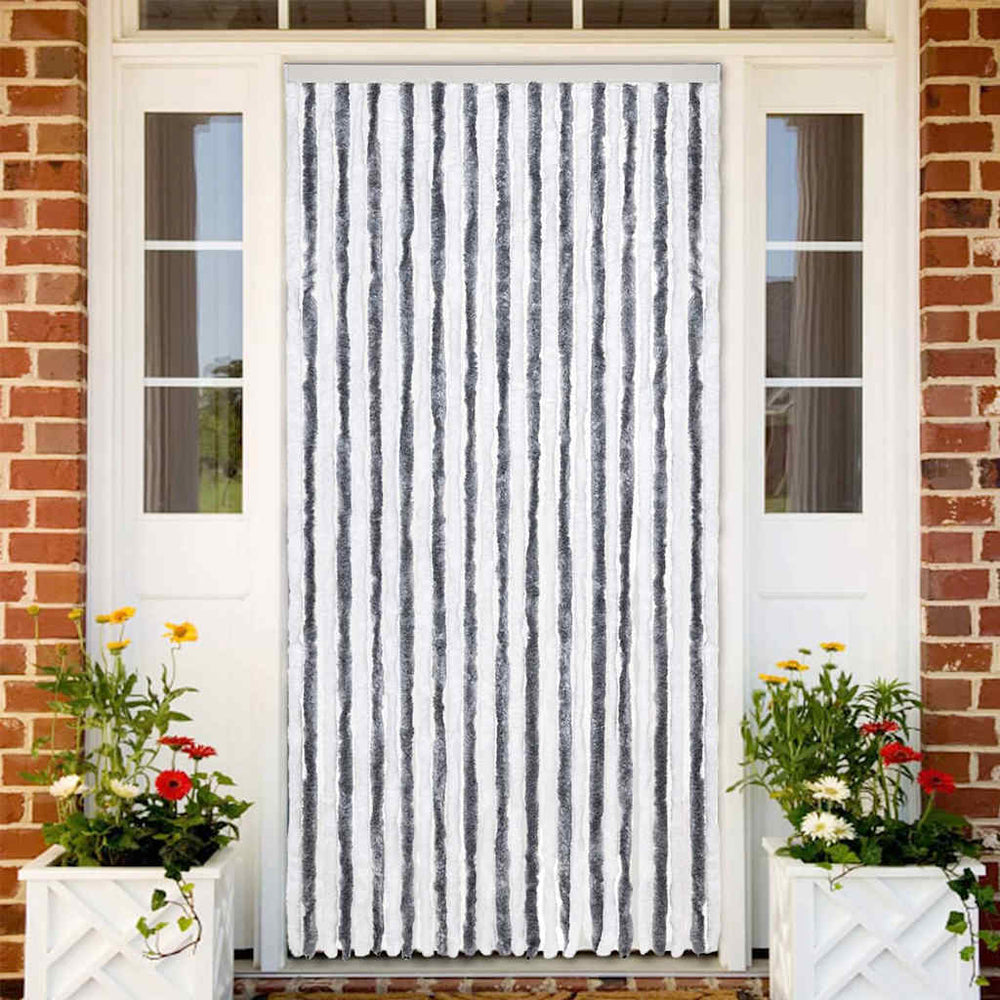 vidaXL Rideau anti-insectes gris et blanc 118x220 cm Chenille