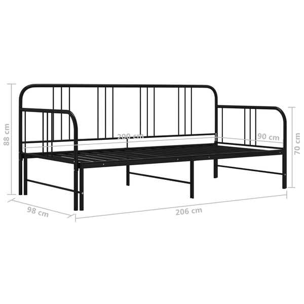 Ausziehbares Tagesbett Schwarz Metall 90x200