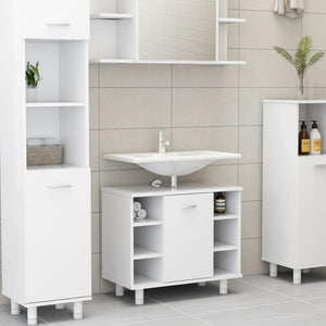 4-tlg. Badmöbel-Set Weiß Holzwerkstoff
