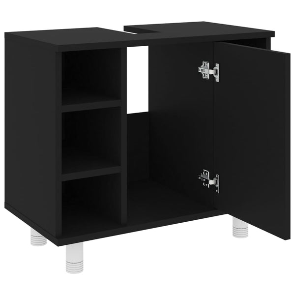 4-tlg. Badmöbel-Set Schwarz Holzwerkstoff