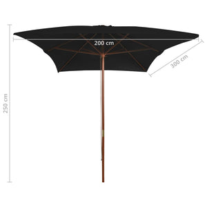 Sonnenschirm mit Holz-Mast 200x300 cm Schwarz