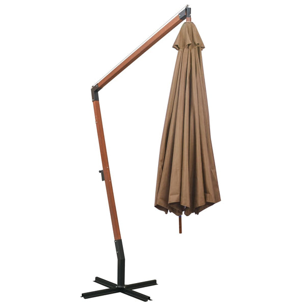 Ampelschirm mit Mast Taupe 3,5x2,9 m Massivholz Tanne