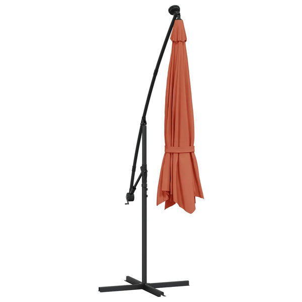 Ampelschirm mit LED-Beleuchtung Stahl-Mast Terrakotta 350 cm