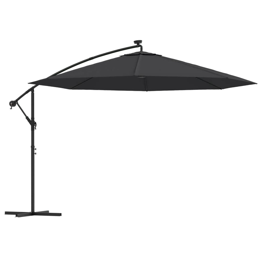 Ampelschirm mit LED-Beleuchtung Stahl-Mast Schwarz 350 cm