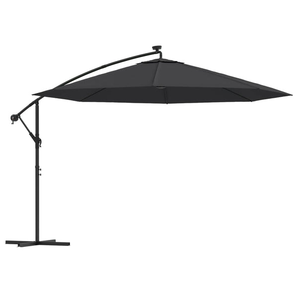 Ampelschirm mit LED-Beleuchtung Stahl-Mast Schwarz 350 cm