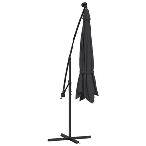 Ampelschirm mit LED-Beleuchtung Stahl-Mast Schwarz 350 cm