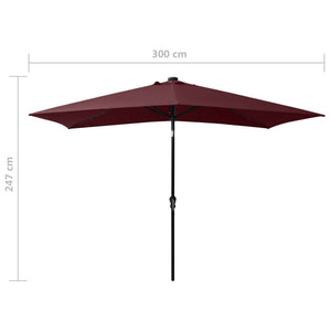 Sonnenschirm mit LEDs und Stahl-Mast Bordeauxrot 2x3 m