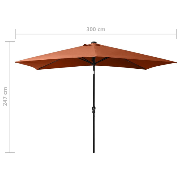 Sonnenschirm mit LEDs und Stahl-Mast Terrakottarot 2x3 m