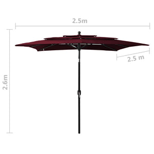 Sonnenschirm mit Aluminium-Mast 3-lagig Bordeauxrot 2,5x2,5 m