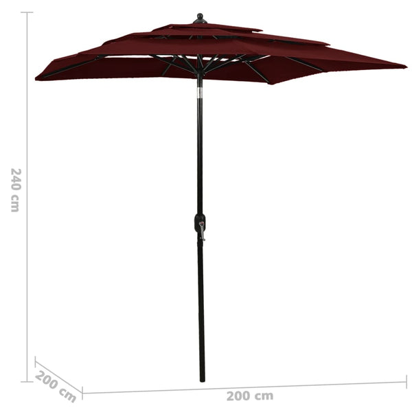 Sonnenschirm mit Aluminium-Mast 3-lagig Bordeauxrot 2x2 m