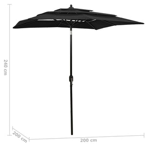 Sonnenschirm mit Aluminium-Mast 3-lagig Schwarz 2x2 m