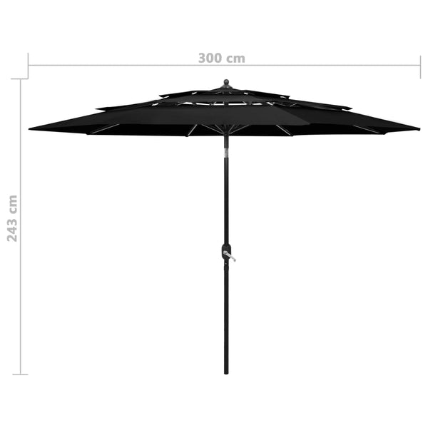 Sonnenschirm mit Aluminium-Mast 3-lagig Schwarz 3 m