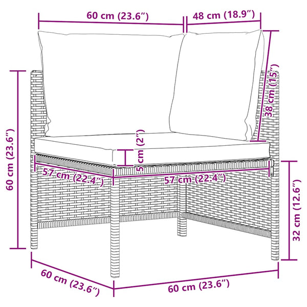 Modulares Ecksofa mit Kissen Grau Poly Rattan