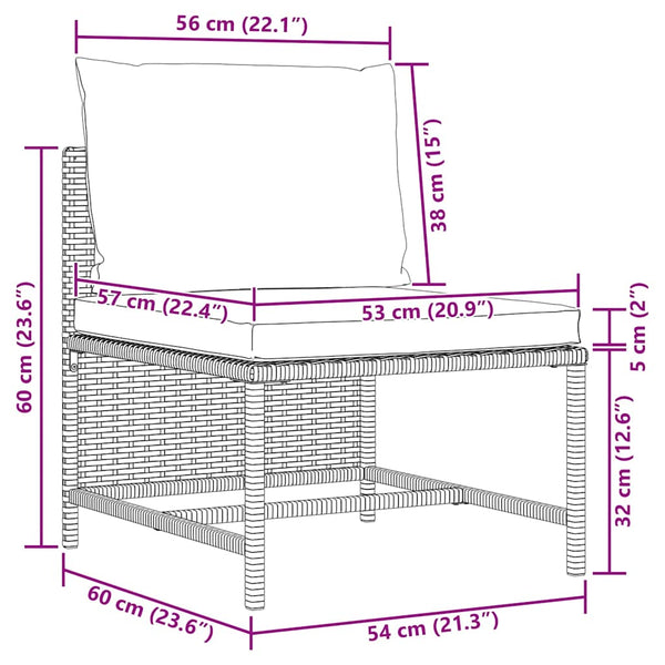 Modulares Mittelsofa mit Kissen Grau Poly Rattan