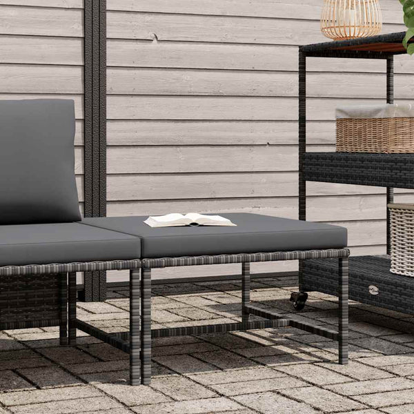 Modular-Fußhocker mit Kissen Grau Poly Rattan