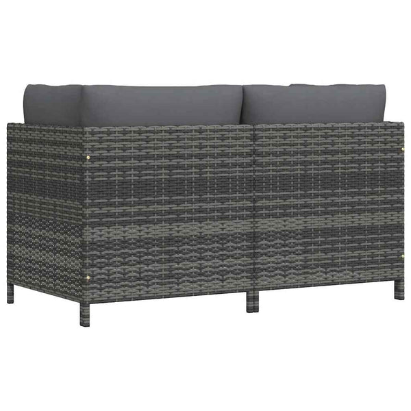2-Sitzer-Gartensofa mit Polstern Grau Poly Rattan