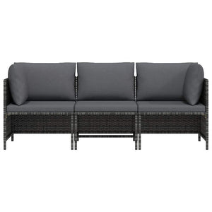 3-Sitzer-Gartensofa mit Kissen Grau Poly Rattan