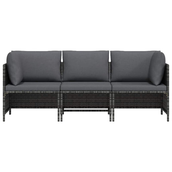 3-Sitzer-Gartensofa mit Kissen Grau Poly Rattan