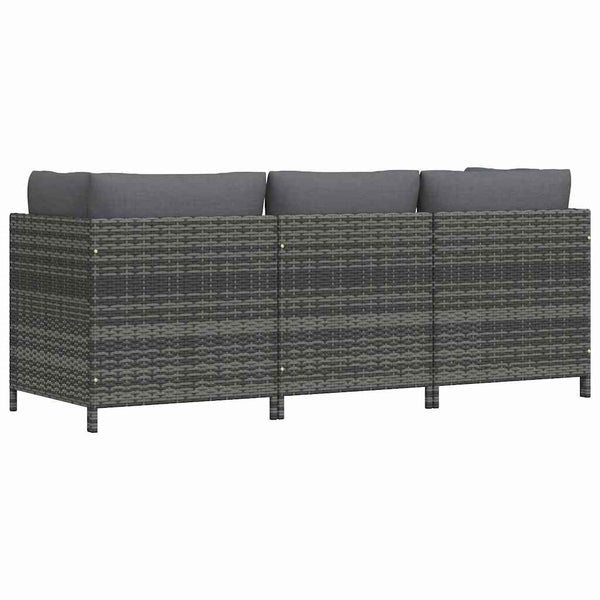 3-Sitzer-Gartensofa mit Kissen Grau Poly Rattan