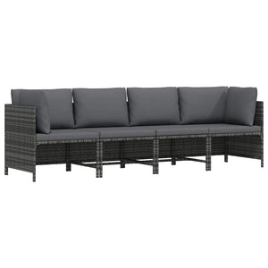 4-Sitzer-Gartensofa mit Kissen Grau Poly Rattan