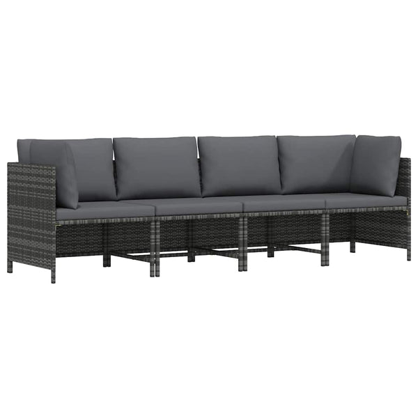 4-Sitzer-Gartensofa mit Kissen Grau Poly Rattan