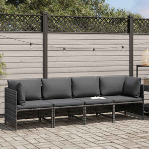 4-Sitzer-Gartensofa mit Kissen Grau Poly Rattan