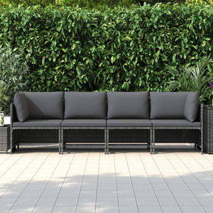 4-Sitzer-Gartensofa mit Kissen Grau Poly Rattan
