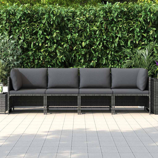 4-Sitzer-Gartensofa mit Kissen Grau Poly Rattan