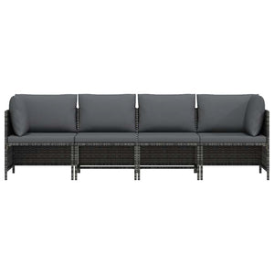 4-Sitzer-Gartensofa mit Kissen Grau Poly Rattan