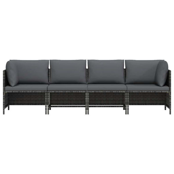 4-Sitzer-Gartensofa mit Kissen Grau Poly Rattan