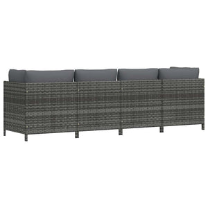 4-Sitzer-Gartensofa mit Kissen Grau Poly Rattan