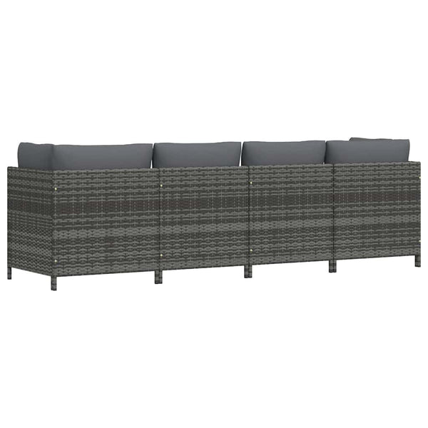 4-Sitzer-Gartensofa mit Kissen Grau Poly Rattan