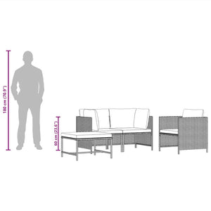 4-tlg. Garten-Sofagarnitur mit Auflagen Poly Rattan Grau