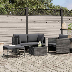 4-tlg. Garten-Sofagarnitur mit Auflagen Poly Rattan Grau