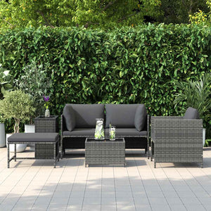 4-tlg. Garten-Sofagarnitur mit Auflagen Poly Rattan Grau