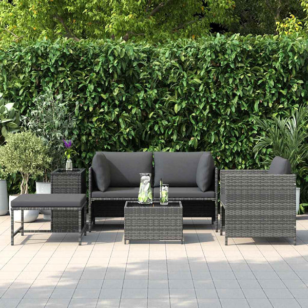 4-tlg. Garten-Sofagarnitur mit Auflagen Poly Rattan Grau
