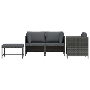 4-tlg. Garten-Sofagarnitur mit Auflagen Poly Rattan Grau