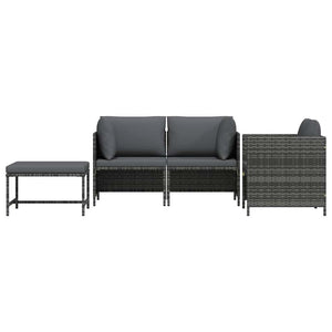 4-tlg. Garten-Sofagarnitur mit Auflagen Poly Rattan Grau