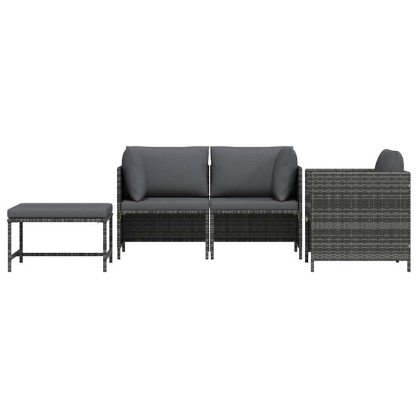 4-tlg. Garten-Sofagarnitur mit Auflagen Poly Rattan Grau