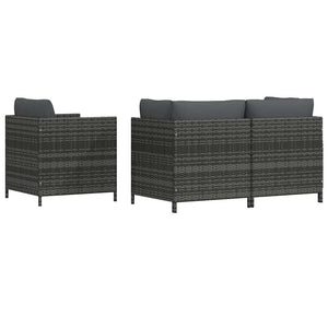 4-tlg. Garten-Sofagarnitur mit Auflagen Poly Rattan Grau