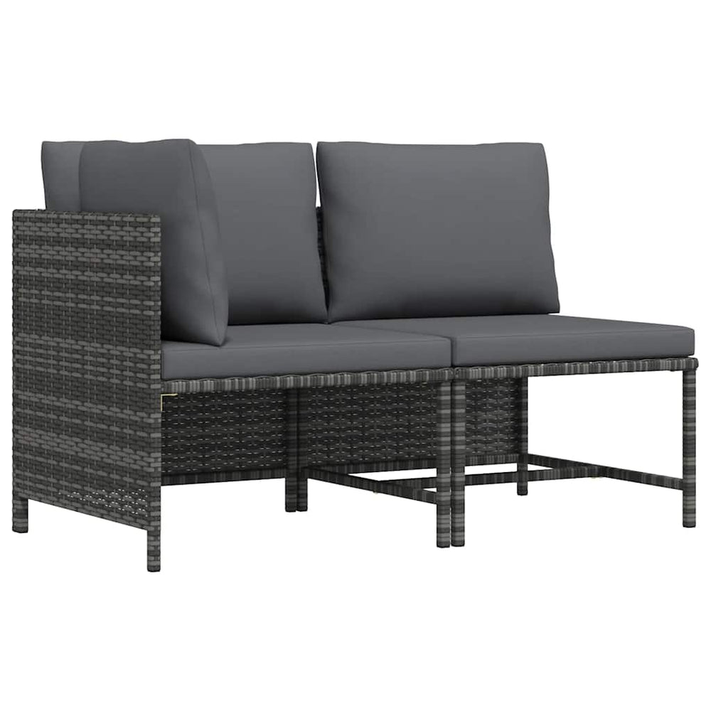 2-tlg. Garten-Sofagarnitur mit Auflagen Poly Rattan Grau